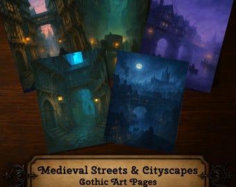 Calles y paisajes urbanos góticos medievales: Colección imprimible de fantasía oscura (descarga digital)