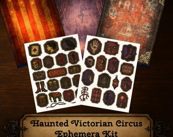 Kit de objetos efímeros de circo victoriano embrujado (descarga digital)