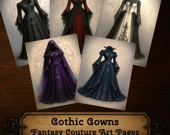 Láminas artísticas de vestidos de alta costura gótica: Álbum de recortes de fantasía oscura (descarga digital)