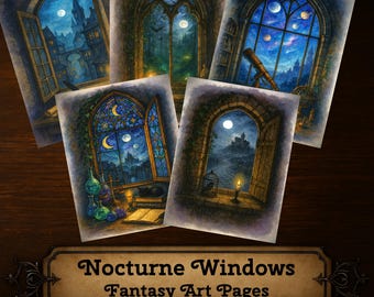 Ventanas Nocturnas - Láminas de Arte Gótico: Páginas de Diario de Fantasía Oscura (Descarga Digital)