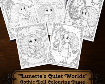 Los mundos tranquilos de Lunette – Páginas para colorear de muñecas góticas (Descarga digital)