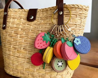 Personalized Fruit Handbag Charm, Fruit Keychain, Fruit Purse Charm, Fruit Coin Holder,Fruit Bag Charm with Zipper Coin Purse,Strawberry bag