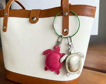 Handgemaakte schildpad lederen Airpods-hoesje, portemonnee tas bedel, ritszakje sleutelhanger, cadeau voor dierenliefhebbers, verjaardagscadeau, cadeau voor natuurliefhebbers