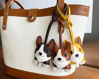 Handgemaakte lederen corgi leren tas bedel, schattige hond sleutelhanger, derpy corgi cadeau, hondenliefhebber cadeau, grappige portemonnee bedel, hondentas decor, verjaardagscadeau