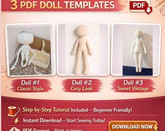 Rag Doll Sewing Pattern PDF | 3 Cloth Doll Templates | Soft Toy Tutorial | DIY Beginner Project | Instant Download