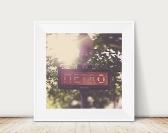 SALE Paris metro print, Paris decor, Paris photograph, travel photography, Paris metro sign print, square Paris print, discounted 8x8 print