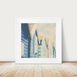 beach hut print, beach photograph, English seaside decor, Southwold photograph, English architecture print, large square art, pastel blue