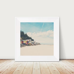 Wells next the sea photograph, beach hut print, English coastal print, beach photography, square beach print, Norfolk print