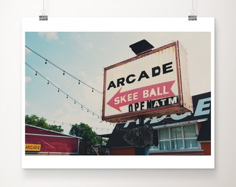 Arcade photograph, Lake of the Ozarks print, Skee Ball print, americana decor, Missouri print, Midwest decor, red decor, large wall art