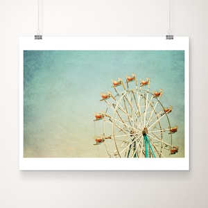 ferris wheel print, carnival photograph, green home decor, county fair wall art, nursery decor