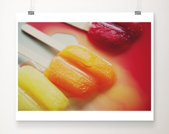 popsicles print, kitchen wall art, food photography, ice pop photograph, nursery wall art, pop art, red decor, vibrant art