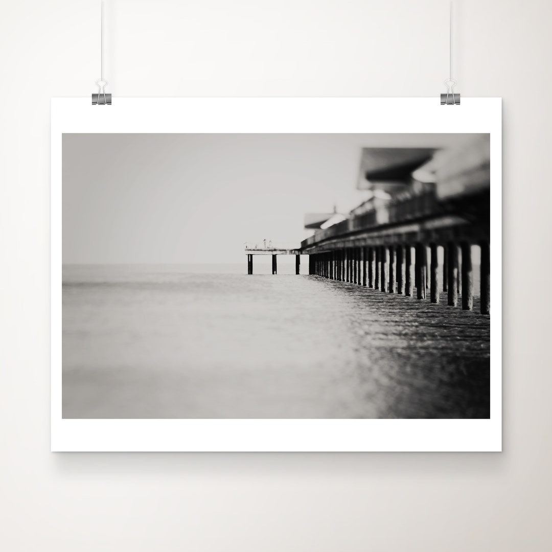 SALE Black and White Beach Photograph, Ocean Photograph, Southwold Pier