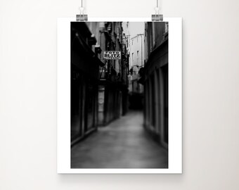 black and white Venice photograph, Camera shop print, Venice street print, Venice architecture print, dark art, vertical Venice decor