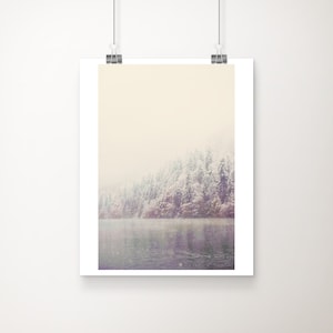 Lake Konigsee photograph, winter lake snow print, vertical wall art, Germany photography, wilderness art, woodland print