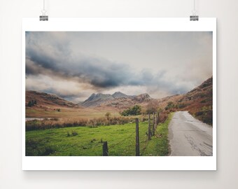Blea Tarn photograph, Lake District travel print, North West England print, Little Langdale print, mountains photograph, narrow country road