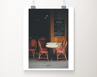 Paris cafe photograph, red decor, travel photography, France photograph, vertical Paris print, Paris decor, French cafe print