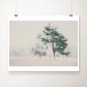 falling snow print, tree photograph, winter decor, nature photography, abstract print, large wall art, woodland decor