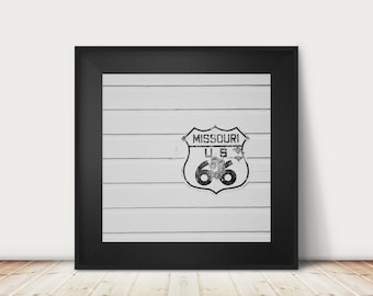 SALE black and white route 66 photograph, discounted Missouri print, vintage sign print, travel photography, Americana print, Midwest decor