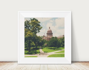 Downtown Austin photograph, Texas State Capitol print, Texas print, large wall art, Austin architecture print, tree photograph