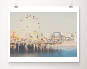 SALE Santa Monica pier photograph, California print, ferris wheel photograph, Pacific ocean photograph, beach print, discounted 8x10 art