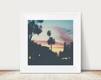 San Diego photograph, Balboa Park print, California decor, San Diego sunset print, palm tree print, tropical decor, square San Diego print