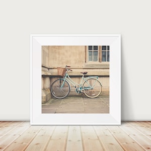 mint green bicycle photograph, Cambridge print, European travel art, large wall art image 1