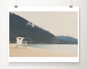 Lake Tahoe print, lifeguard tower photograph, Sand Harbor print, Sierra Nevadas print, California print, wilderness art