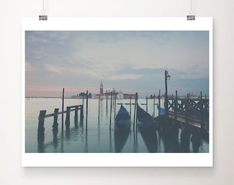 Venice gondolas sunrise photograph, travel photography, Venice decor, wanderlust art, large wall art