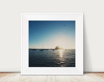 Morro rock print, Morro Bay photograph, Morro Bay sunset print, west coast decor, Pacific Ocean print, bird in flight print, Nor Cal print