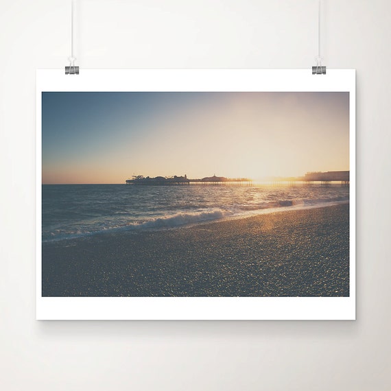 Brighton Beach Sunset Photograph, English Ocean Art Print