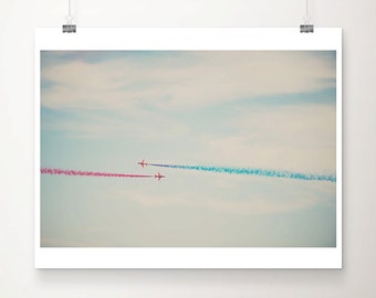 red arrows photograph, airplane print, boys nursery decor, blue home decor, RAF print
