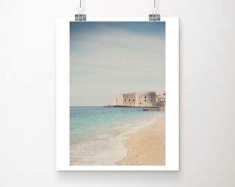 Dubrovnik old town print, beach photograph, Adriatic ocean print, travel photography, vertical Croatia print, Dubrovnik photograph