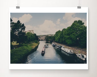 Bath photograph, Pulteney Bridge and Weir photograph, Pulteney Bridge print, River Avon print, narrow boat print, Bath travel print