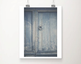 blue door photograph, rustic door print, France photograph, fixer upper decor, blue decor, Europe travel photography