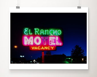 Route 66 motel photograph, vintage neon sign print, Arizona wall art, Americana print, Route 66 photograph