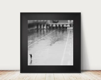 Schwarz-Weiß-Fotografie aus Venedig: Markusplatz im Regen, Venedig-Druck, Italien-Reisedruck