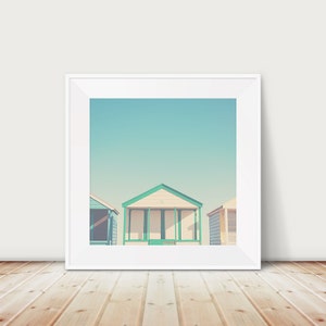 beach hut print, beach photograph, mint home decor, English architecture print, seaside photograph, beach house decor
