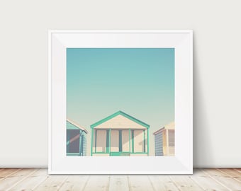 beach hut print, beach photograph, mint home decor, English architecture print, seaside photograph, beach house decor