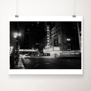 black and white downtown Chicago photograph, Chicago theatre print, Chicago architecture, Chicago print, midwest decor, Illinois photograph