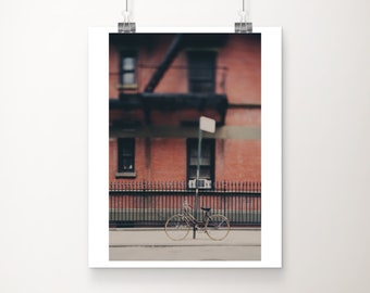 New York City print, New York photograph, NYC bicycle photo, red decor, Greenwich Village print, vertical bicycle print, wanderlust art