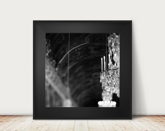 SALE black and white Paris photograph, Palace of Versailles print, Hall of Mirrors print, square Paris decor, discounted 8x8 Paris print