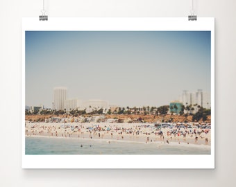 aerial beach print, California print, Santa Monica photograph, Pacific Ocean photograph, beach decor, Los Angeles print, pastel blue decor