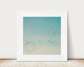 Mint Green Bubble Photograph: Abstract Ombre Circle Print