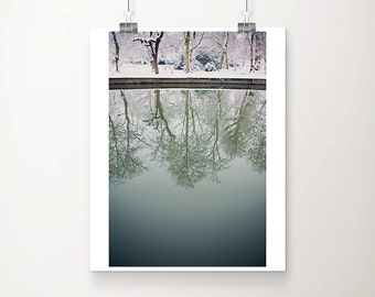 Cambridge photograph, winter snow on the River Cam print, tree art, European travel print