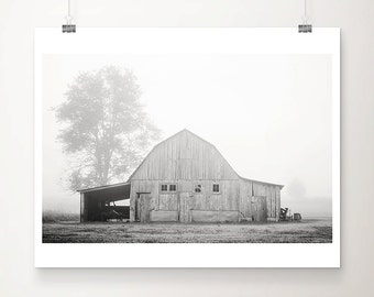 black and white barn photograph, midwest barn print, rustic decor, large wall art