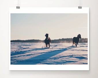 SALE galloping horse photograph, horses in snow print, winter horse art, animal photography, horse decor, discounted horse art