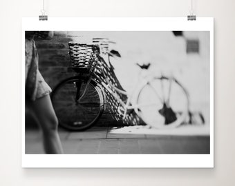 black and white bicycle photograph, Cambridge print, urban decor, street photography, large wall art, travel photography
