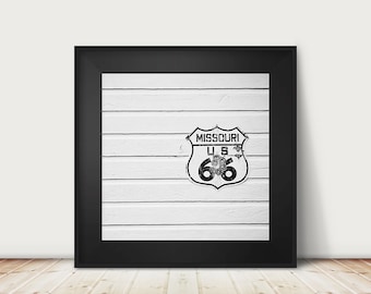 black and white route 66 photograph, Missouri print, vintage sign print, travel photography, Americana print, Midwest decor