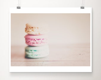 French Macaron Print, Pastel Bakery Decor, Paris Kitchen Wall Art