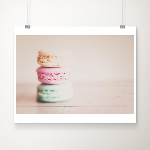French macaron print, food photography, Paris decor, large wall art, pastel pink decor, bakery decor, kitchen wall art